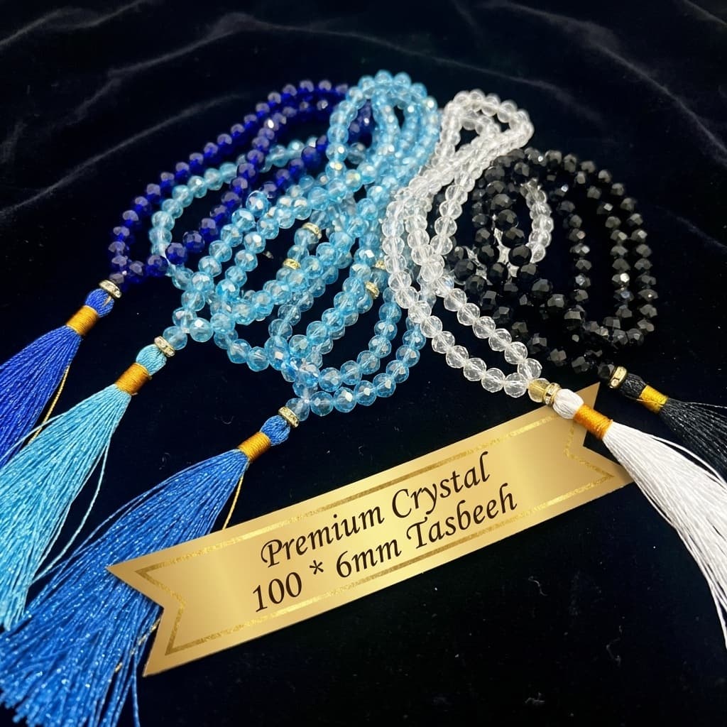 Crystal 100 Beads Tasbeeh – 6mm Prayer Beads (Multiple Colors)